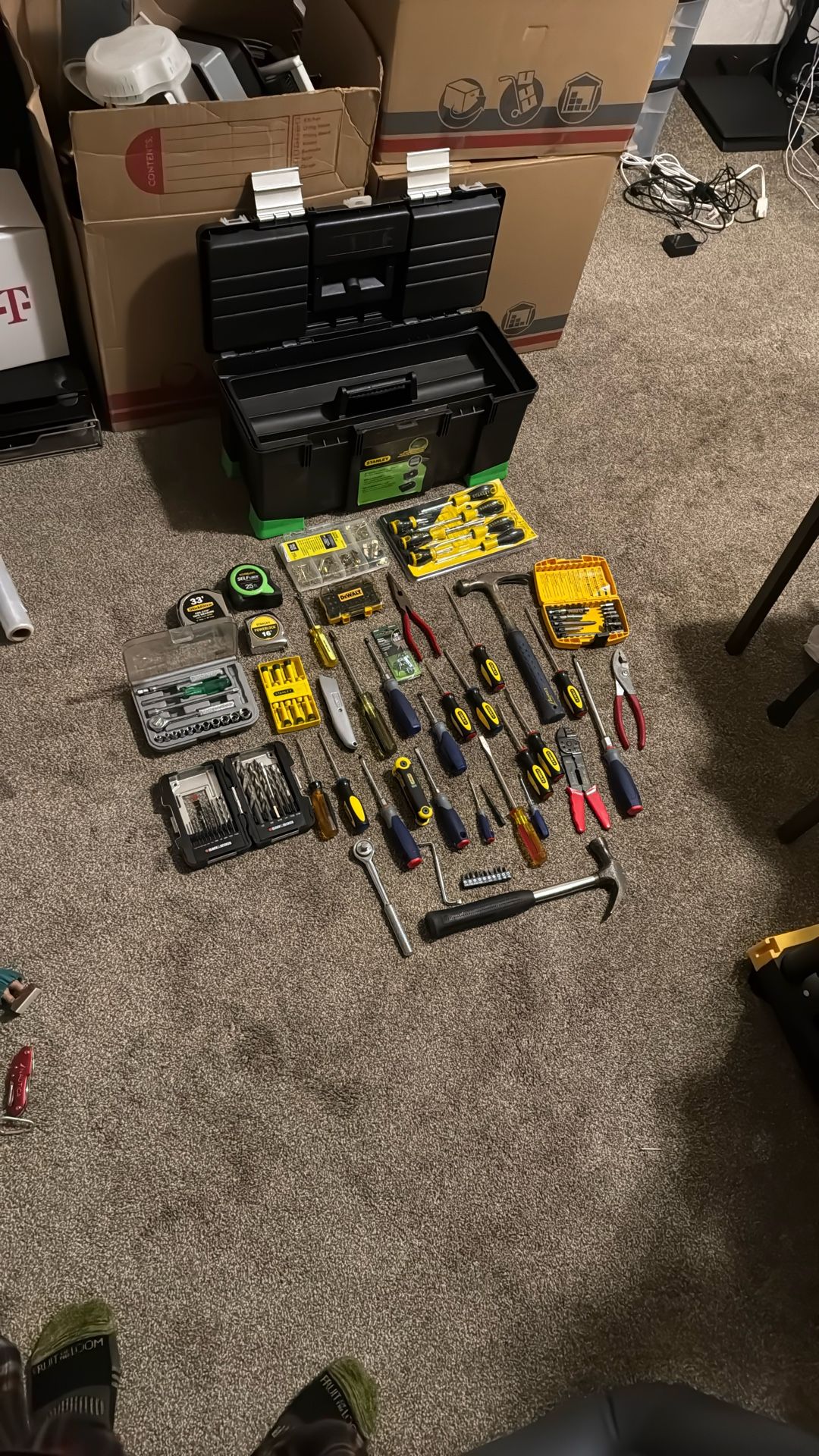 Large Tool Set – Stanley, DeWalt, Black+Decker, Screwdrivers, Drill Bits, Toolbox