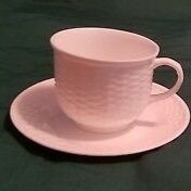 Set of 2 White Wedgwood China NANTUCKET Flat Cups & Saucers
