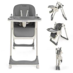 Cochildor 3 in 1 Foldable High Chair for Baby, Adjustable Heights Toddler High Chair with 5 Point Harness, Tray, Foot Rest and Wheels
