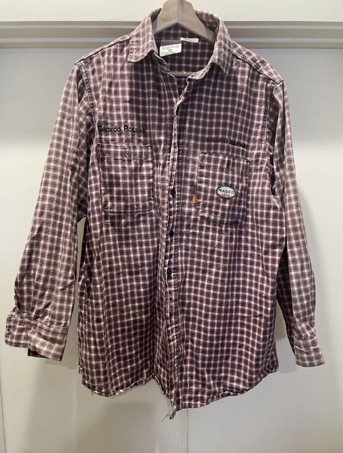 FR Rasco Flame Resistant Shirt Large Plaid Long Sleeve Red Black Button Up