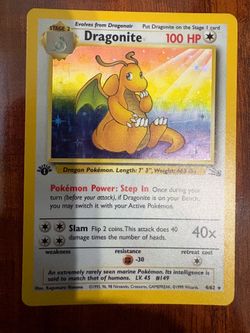 Pokemon Dragonite 4/62 1st Edition Fossil Vintage Holo Rare LP ⭐️