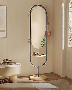 Full-Length Floor Mirror, 3-in-1, 16.5 x 18.9 x 68.9 Inches | Contemporary Standing Design, Living Room, Bedroom, Oak Beige and Matte Black, AILEAS Co