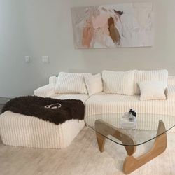 Available For Pick Up NOW - White Corduroy Couch with Chase - No Credit Needed - Customizable - 0 Interest