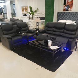 Modern LED Bluetooth Reclining Sofa and Love Seat