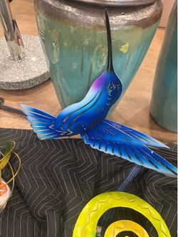 Blue, hummingbird decor, metal art