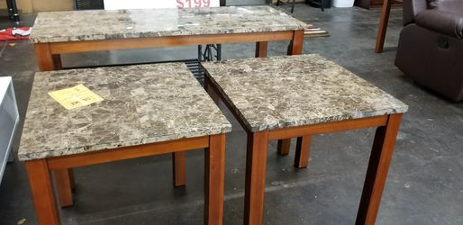 3 pc marble top set end tables and sofa table