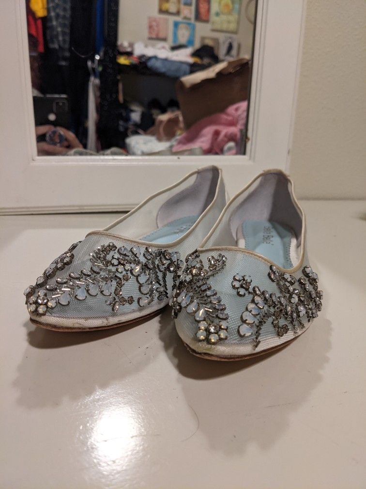 Bella Belle "Willow" Satin Bridal Flats - Size 8