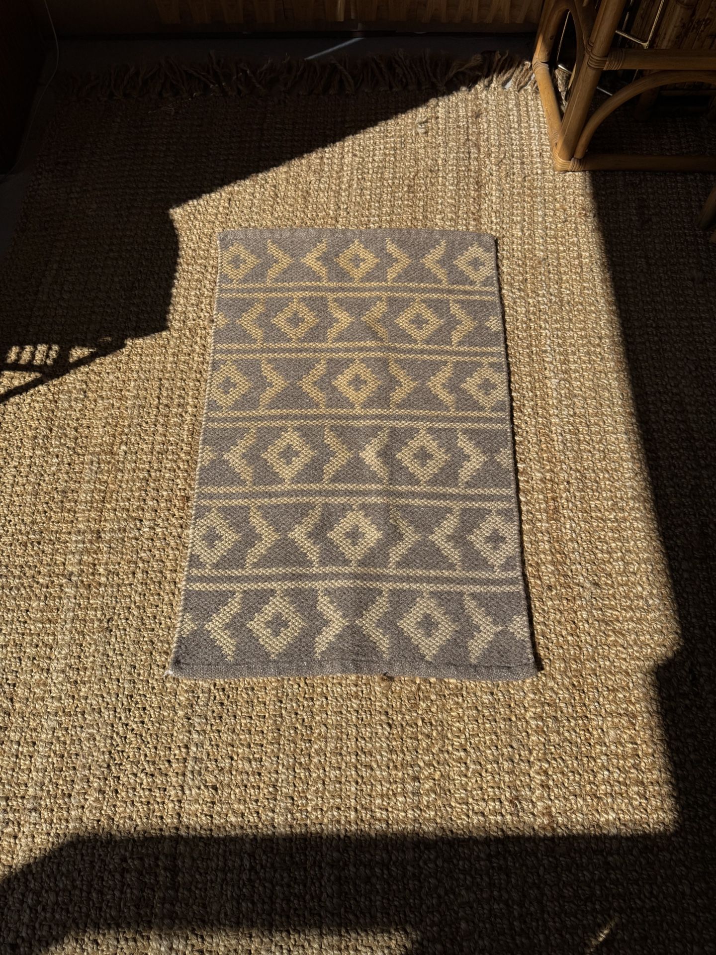 Brown Beige Geometric Wool Throw Scatter Rug Brown Beige Reversible Boho Minimalist Neutral Modern