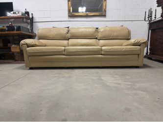 Camel Tan Beige Leather Sofa Couch by Classic Leather Vintage MCM Retro Post Modern Ned Gone ASAP