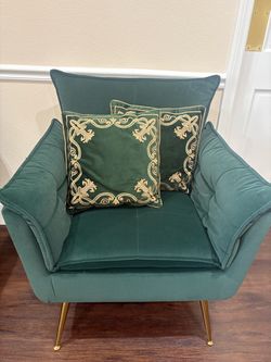 Green Velvet Accent Chair with Gold Legs