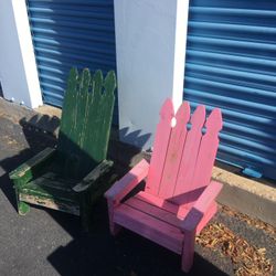 2 Children’s Wood Adirondack Chairs (8” to seat- 20”w x 30”t)