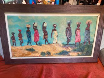 Painting is a style of folk art often associated with Haitian art. This painting, which is over 40 years old, has its flaw, making it unique (it belon