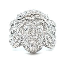 925 Sterling Silver Moissanite Jesus Ring 11.80g Size 10 2.56CTW 200620/4