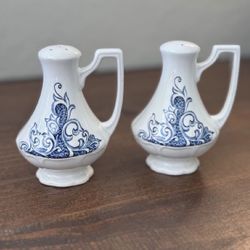 J&G Meakin Avondale Blue and White Salt and Pepper Shakers