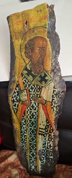 Museum Quality painting on a wood slab of St. Basil Eastern Orthodox Christian Church Icon by Jarzabek in 1975