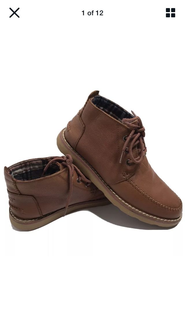 TOMS Searcher Lace Up Ankle Boots Men’s Size 8 Brown Tan Leather Upper.