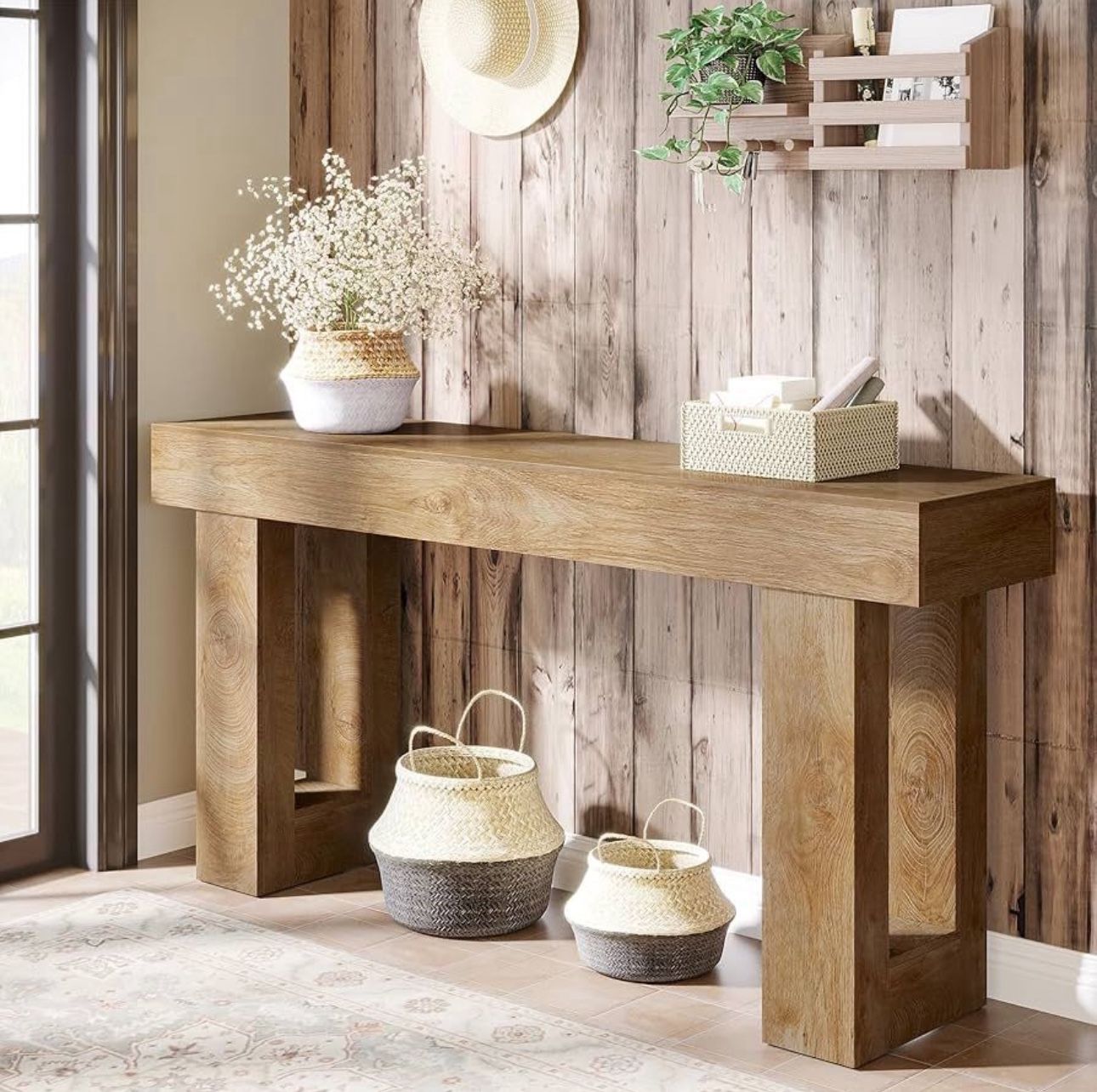 Tribesigns Farmhouse Console Table, 63" Long Narrow Sofa Table Behind Couch, Rectangular Wooden Entryway Table for Entryway, Hallway, Living Room (Nat