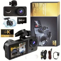 4k Dashcam With Cabin And Rear1080p Camera 64gb 