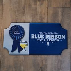 Pabst Blue Ribbon Wood Beer Bar Sign 