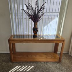Glass Top Wooden Console Table with Vase