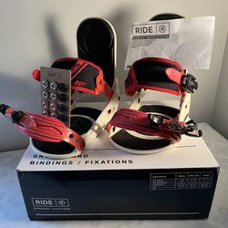 Flux Snowboard Bindings Red And White In Ride Box With Fixations. Size L