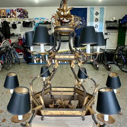 Antique Iron Chandelier, Black and Gold