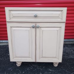Cream Bathroom Vanity Cabinet w/ Drawer & Storage (Distressed Finish)   30”x33”x33”