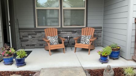 Adirondack Chairs, table and pillows