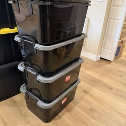 Stackable Home Organization Lidded Storage Container in Black, (5 Pack)