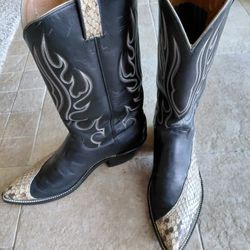 Hand Crafted Snake Skin And Leather Cowboy Boots Size 11