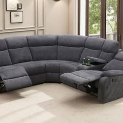 Gray Corduroy Fabric Recliner Couch