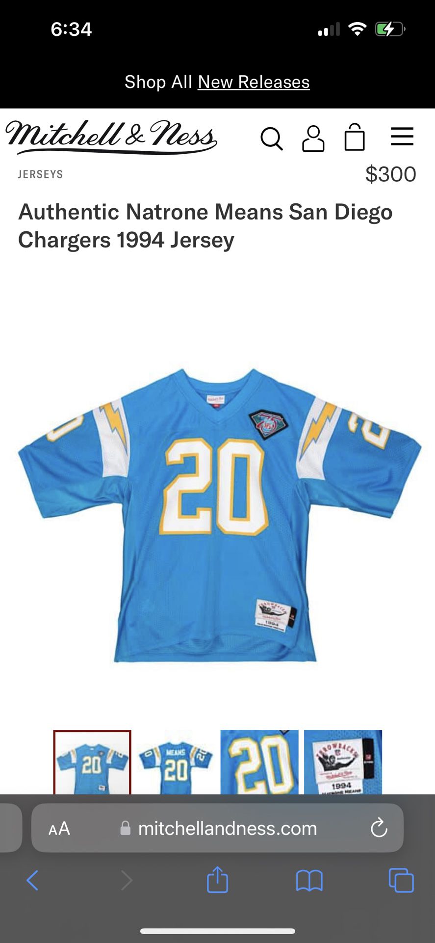 Men's Mitchell & Ness Natrone Means Powder Blue Los Angeles Chargers Authentic Retired Player Jersey