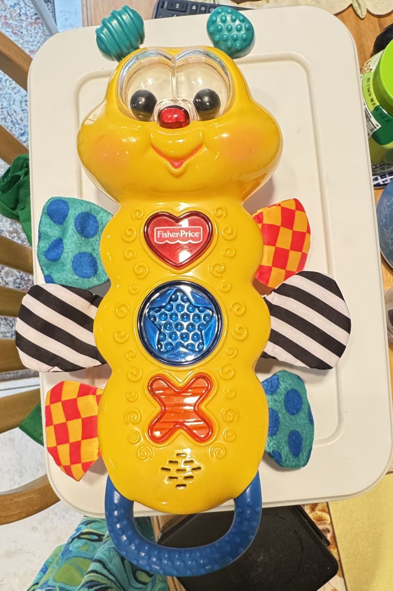 Vntg Fisher-Price Wiggle Bug Baby Rattle Pull Shake Vibrate 1998 Bee Butterfly