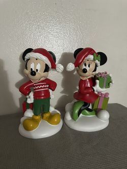 Disney Mickey And Minnie Mouse Rare Christmas Statue Decoration