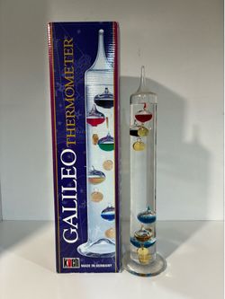 Galileo Thermometer 14” Hand-Blown Glass – Made in Germany w/ Box