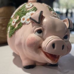 Rare gigantic Mid century 1976 Universal Statuary Corp. of Chicago, sturdy, heavy, plastic flesh pink piggy 🐖 🐽 🐷 bank