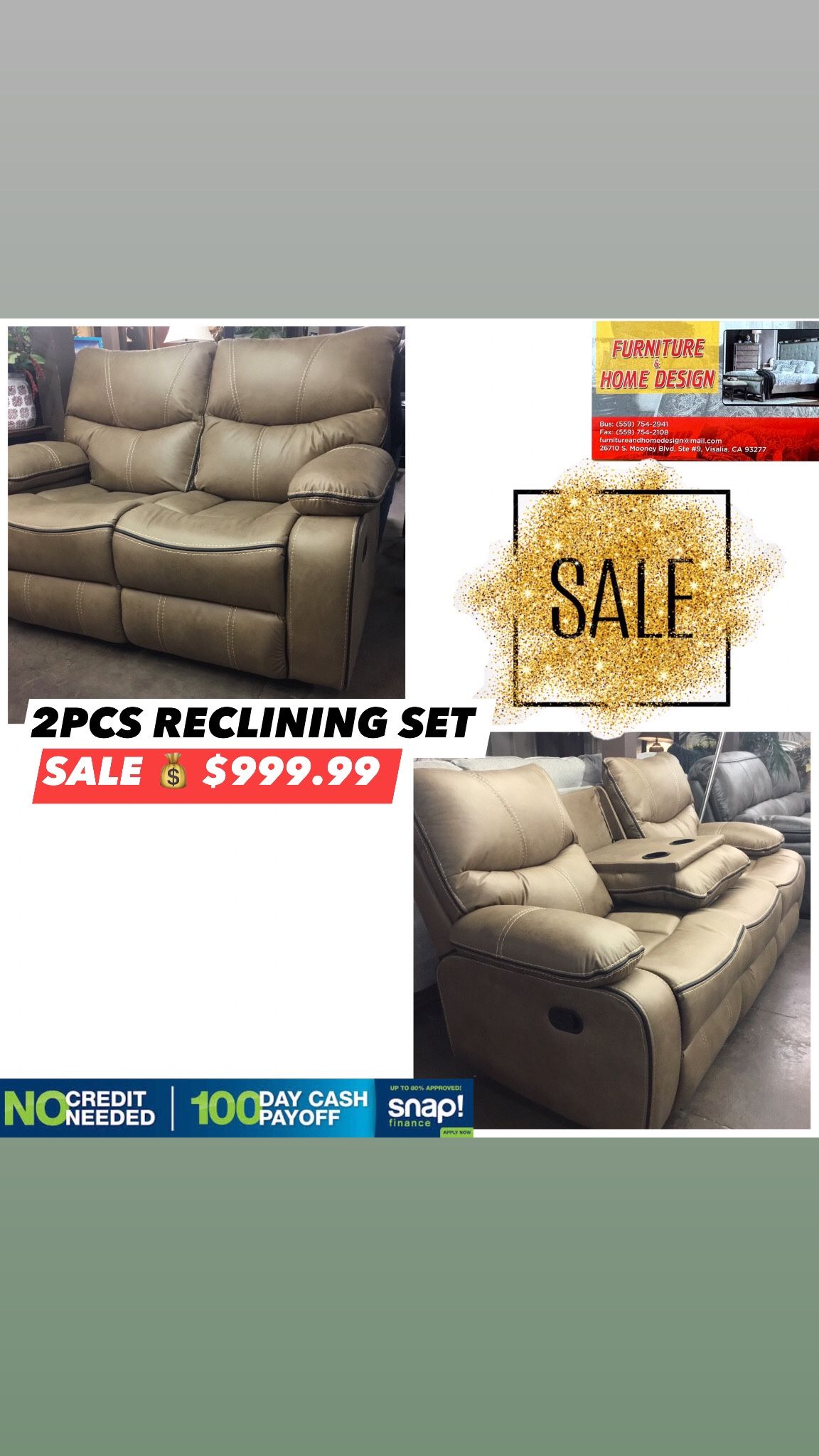 2PCS RECLINING SOFA SET (limited Time $999.99)