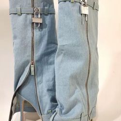 Denim Zipper Boots