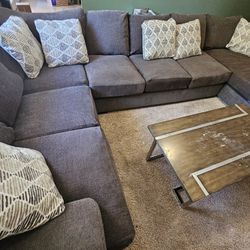MUST SELL BY TUESDAY! Michael Nicholas Charcoal 127" 3 Piece Sectional with Right Arm Facing Sofa Chaise