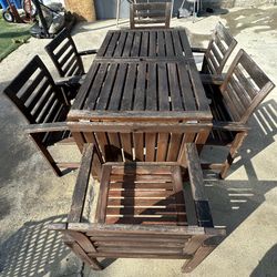 Patio Wooden Extendable Table And 6 Chairs 