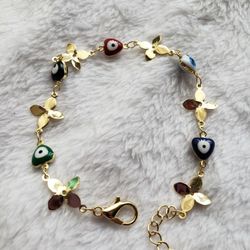 Cross Multi Color Evil Eye Heart Bracelet 