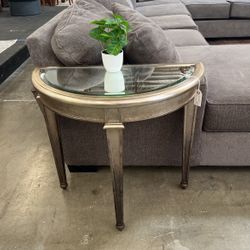 Lam Lee Textura Demi-Lune End Table with Mirrored Top – Silver Finish