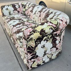 Gorgeous Vintage Mid Century Modern Martin Brattrud Tulip Brown Floral Sofa on Brass Casters