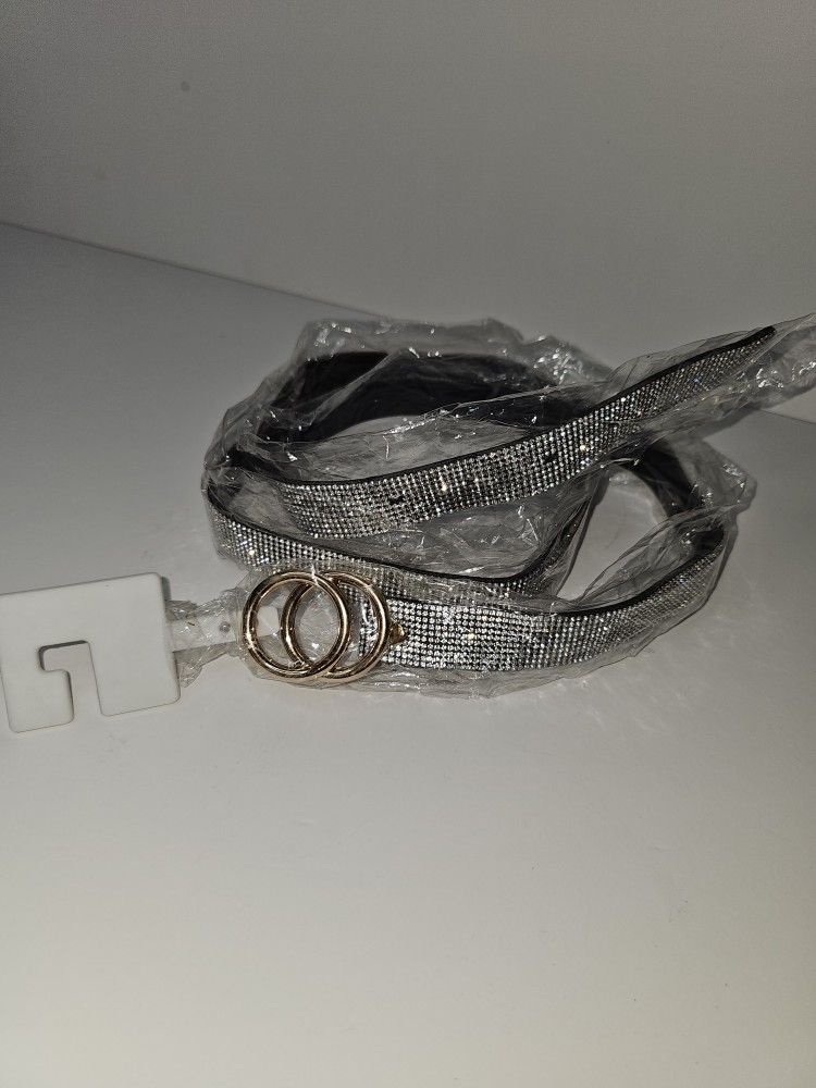 Trendy Rhinestone Silver Belt with Gold Accents NEW