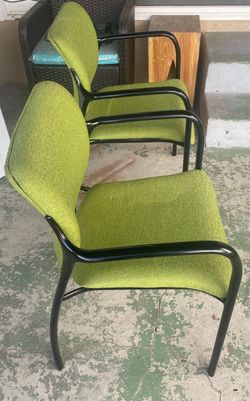 Green Fabric Armchairs with Black Metal Frame – Set of 2