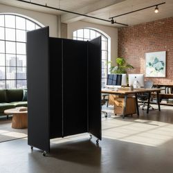 Heavy Duty 6 Panel Room Divider – Black Aluminum Privacy Wall (7.5 ft W x 6.5 ft H)