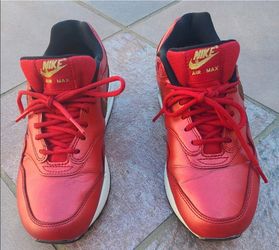 Nike Women's Air Max 1 Sneakers - Size 7.5 Gym Red Gold Sequin Shoes