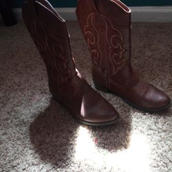 Girls Brown Leather Cowboy Boots