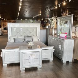 King Bed Frame, Dresser, Mirror And Nightstand 