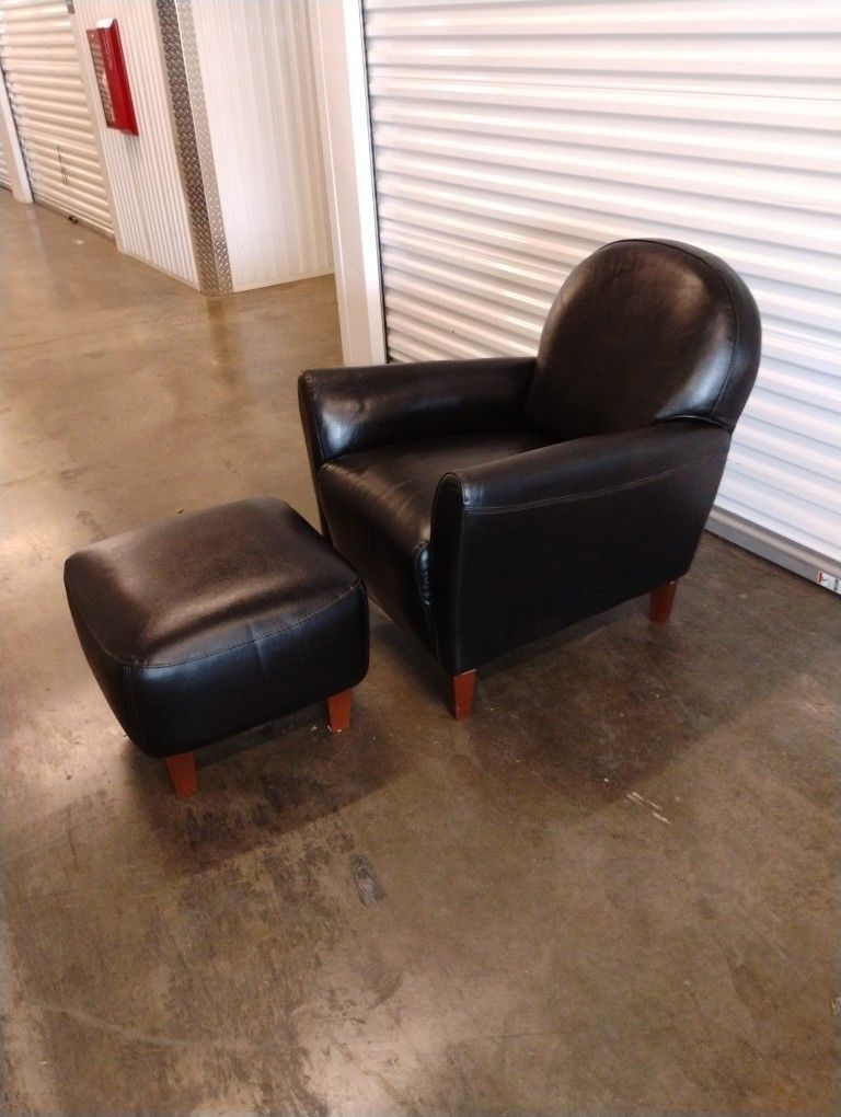 Black Leather Accent Chair And Ottoman 